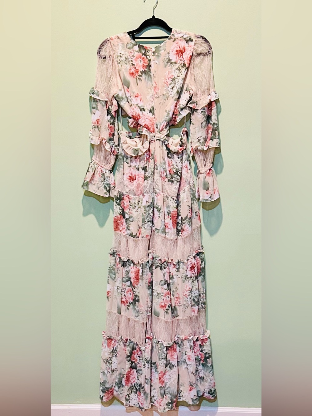Romantic Pink Floral Tie-Waist Maxi Dress - Picture 2 of 5